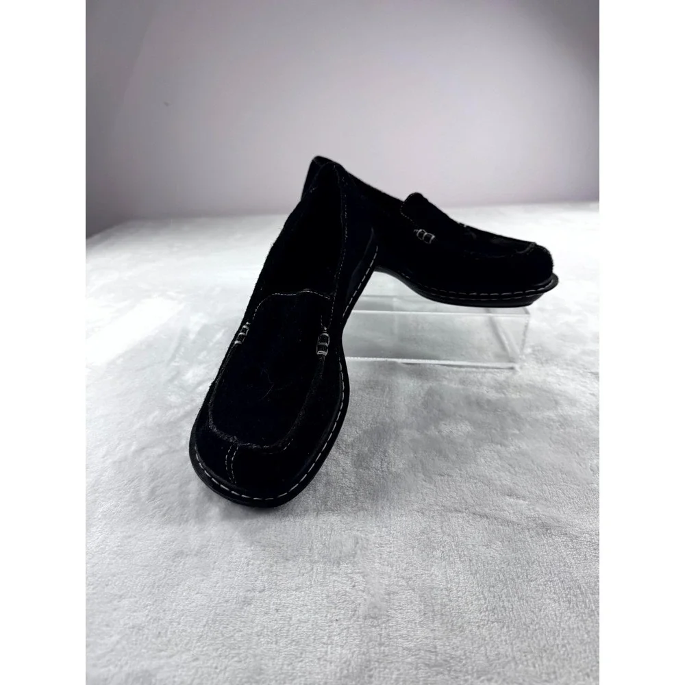 Passports‎ Loafers Shoes Women's 8m Black Suede Leather Slip-On Moc Toe Comfort